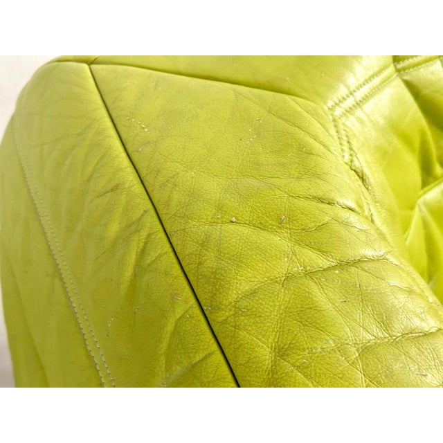 Vintage 3-Seat Togo Sofa with Arms in Green Leather by Michel Ducaroy for Ligne Roset, 2012 For Sale - Image 10 of 16
