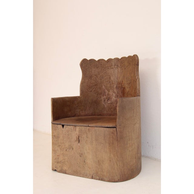 Wood Scandinavian Folk Art Tree Stump Kubbstol Armchair For Sale - Image 7 of 18