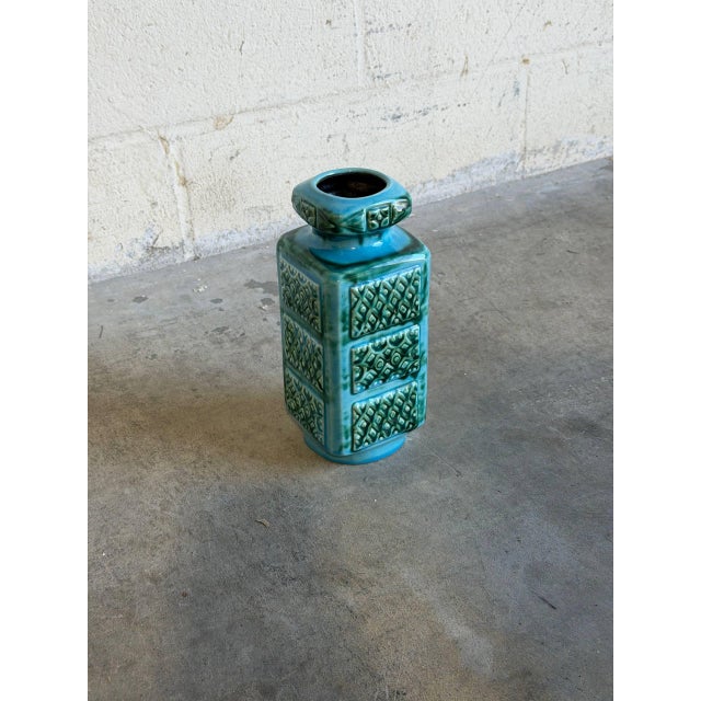 1970s Ceramic Vase With Relief Geometric Pattern West Germany Mid-Century Modern 1970s For Sale - Image 5 of 10