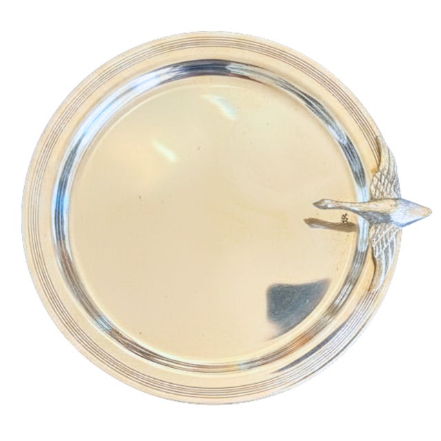 1960s Vintage English Silver-Plated Serving Tray with Sculptural Bird Detail, 1960 For Sale - Image 5 of 5