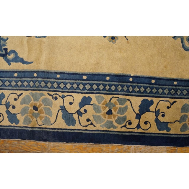 1900s Beige Field Classic Greek Key Dragon Antique Chinese Peking Room Size Rug For Sale - Image 9 of 10