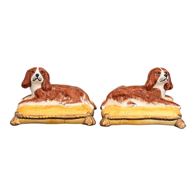 Pair of Italian Porcelain Cavalier King Charles Spaniel Figurines For Sale