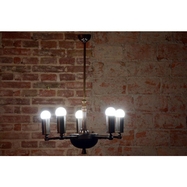 Metal Cubist Chandelier in Brass and Bronze, Czech, 1910s For Sale - Image 7 of 10