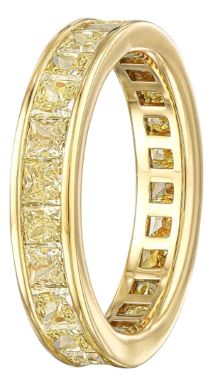 3.25 Carat Fancy Yellow Square Radiant Diamond Eternity Band, Size 5.75