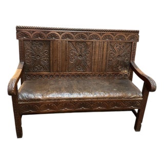 Antique English 18th C. King Charles II Oak Settle For Sale