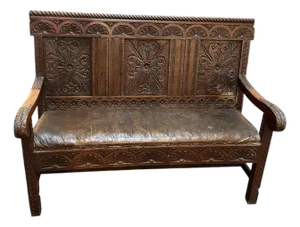 Antique English 18th C. King Charles II Oak Settle