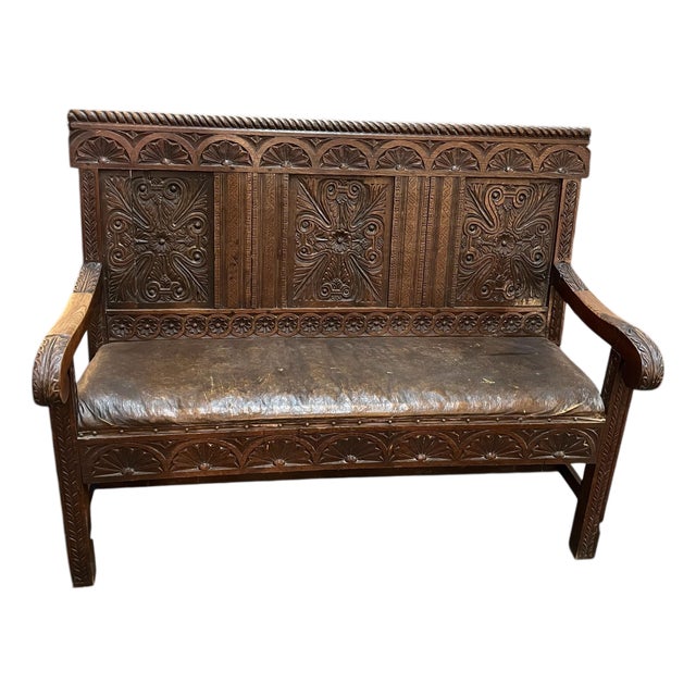 Antique English 18th C. King Charles II Oak Settle Sofa Bench For Sale