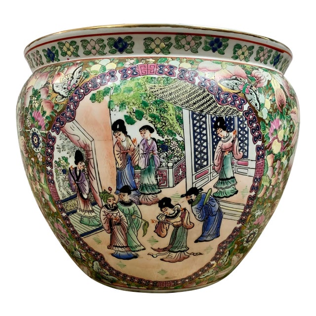 Early 20th Century Chinese Chinoiserie Famille Rose Porcelain Fish Bowl For Sale