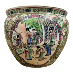 Early 20th Century Chinese Chinoiserie Famille Rose Porcelain Fish Bowl