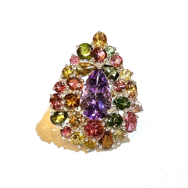 Early 21st Century Bochic "Orient" Vintage Amethyst & Multi Tourmaline Ring 18K Gold & Silver For Sale - Image 5 of 18