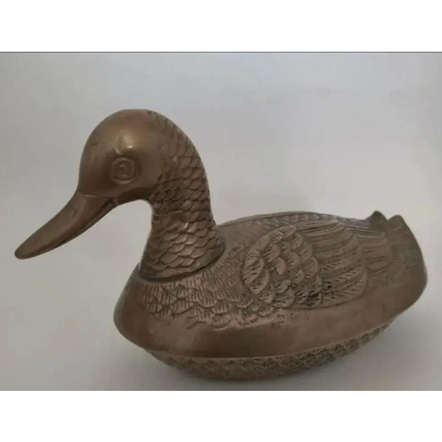 For your consideration . . . A MCM vintage Solid brass Mallard Duck Lidded decorative trinket/storage container. This...