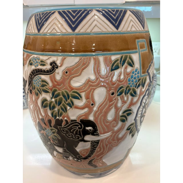 Vintage Elephant Motif Ceramic Garden Stool Side Table Boho Chinoiserie Decor For Sale - Image 12 of 12