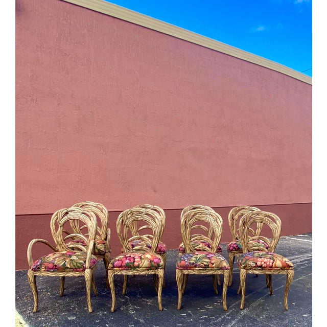 Vintage Coastal Carved Banana Leaf Dining Chairs Set Of 8 Chairish