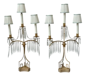 Neoclassical, Dore Bronze, Crystal, Marble, Table Lamps, 19th Century
