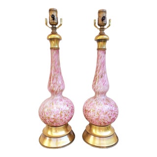 Vintage Murano Barovier & Tosa Pink White & Gold Fleck Table Lamps- a Pair For Sale