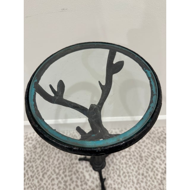 Diego Giacometti Organic Modern Sculptural Cast Iron Faux Bois Pedestal Side Table With Glass Top, Giacometti Sty For Sale - Image 4 of 8