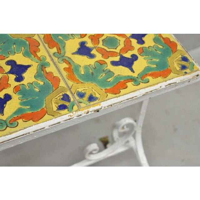 Metal Antique Arts & Crafts Wrought Iron Side Table W/ Catalina California Tile Top For Sale - Image 7 of 15