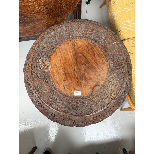 Indian Carved Hardwood Revolving Table For Sale - Image 3 of 8