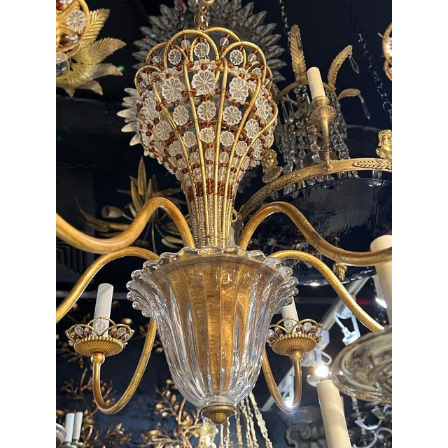 1940 French Gold Leaf Metal Chandelier 6 Lights For Sale - Image 4 of 5