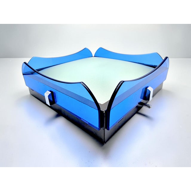 Metal Blue Cut Glass Ceiling Lamp, Veca, 1970s For Sale - Image 7 of 13
