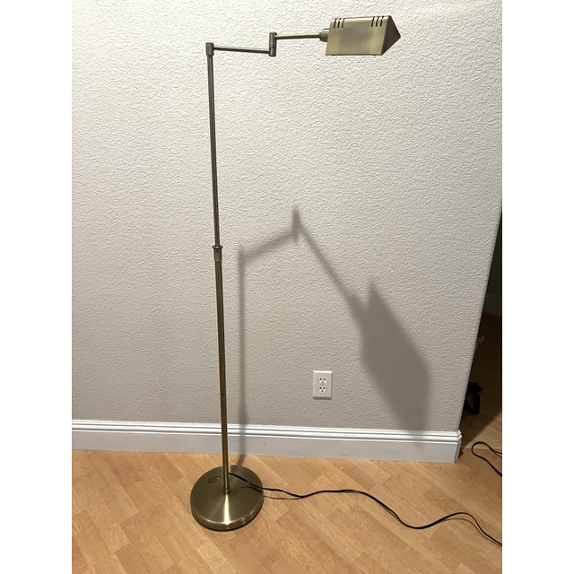 Mid-Century Modern Vintage Brass Adjustable Pharmacy Floor Lamp For Sale - Image 3 of 9