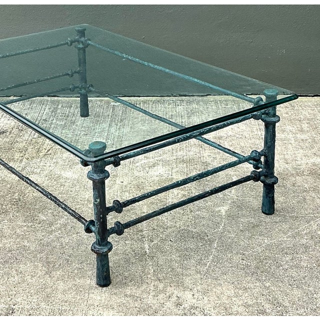Vintage Patinated Wrought Iron Coffee Table After Giacometti For Sale - Image 11 of 12