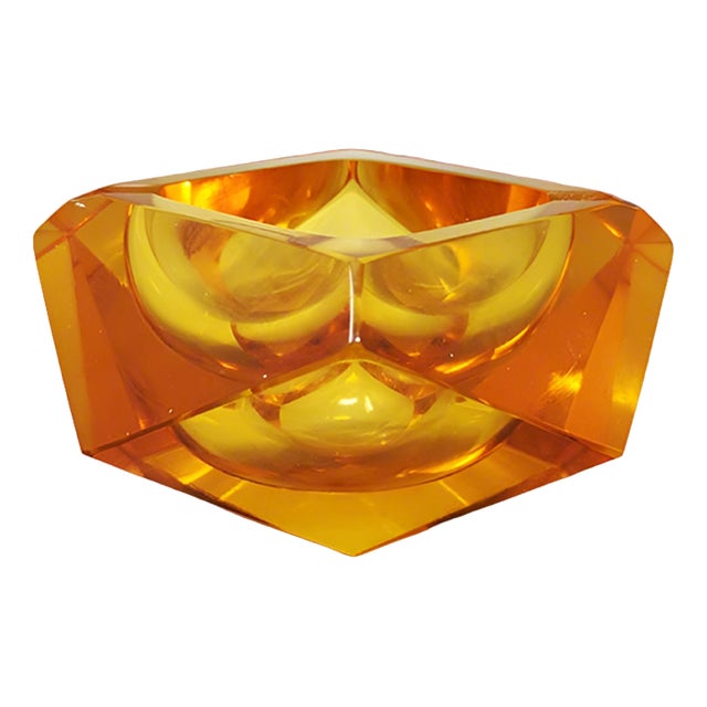 Italian Ochre Ashtray or Catchall by Flavio Poli for Seguso, 1960s For Sale