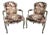 Pair Vintage French Provincial Floral Arm Chairs W Silver Frames For Sale