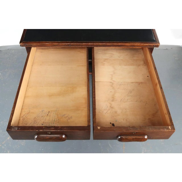 Early 20th Century Early 1900s Black Leather Top Oak Slanted Writing Desk For Sale - Image 5 of 16