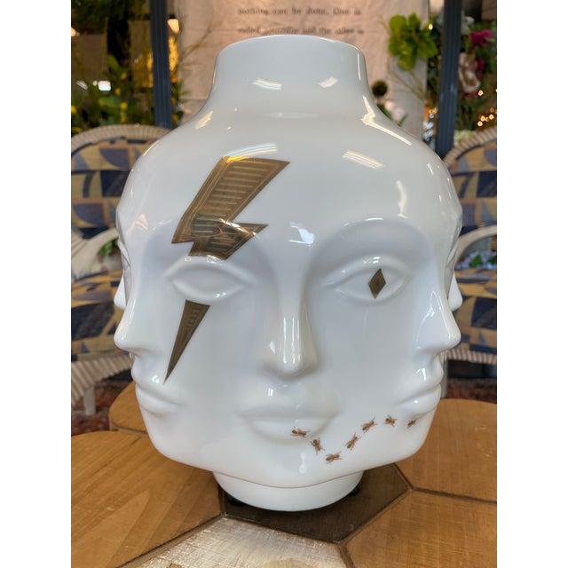 2010s Jonathan Adler Gilded Muse Porcelain Vase--8-Face Gold Motif Sculpture, 12" For Sale - Image 5 of 10