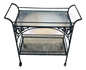 1970s Mid-Century Modern Woodard Style Patio Bistro Wrought Iron Serving Bar Tea Cart