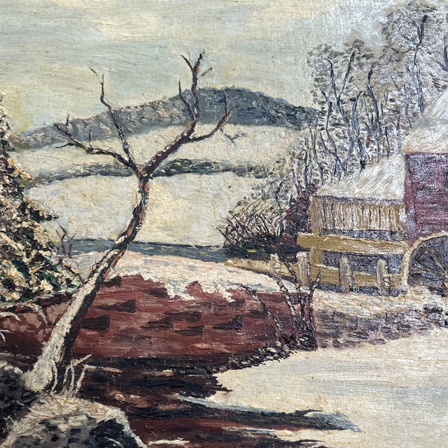 1950’s original rustic impressionist snowy barn landscape painting. Signed and framed. Measures 16x12 or 20x16 framed....
