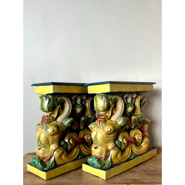 Vintage Coastal Glazed Terracotta Side Tables - A Pair For Sale - Image 10 of 12