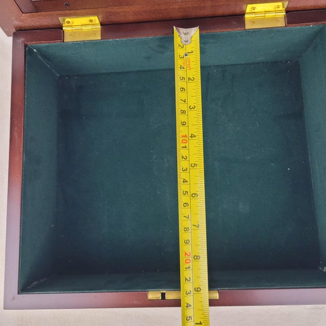 Vintage 1994 Bombay Company Mahogony Wood Glass Top Display Shadow Box Green Velvet Interior For Sale - Image 11 of 14