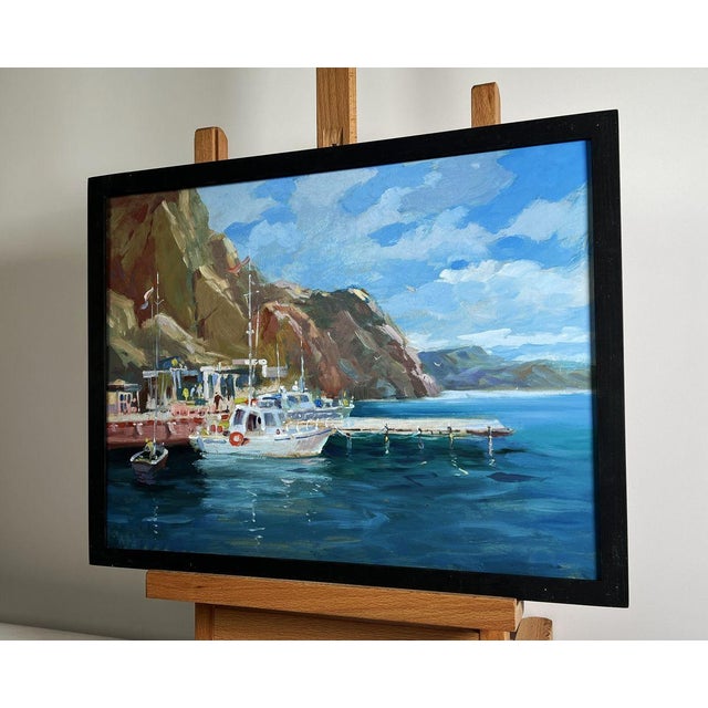 Impressionist Oil Painting Ships on the Ferry Yuriy Suprunchuk For Sale - Image 3 of 10