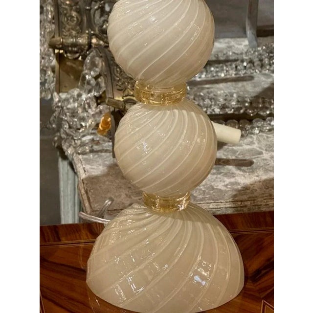 Pair of Modern Ivory and Gold Murano Lamps For Sale - Image 4 of 6