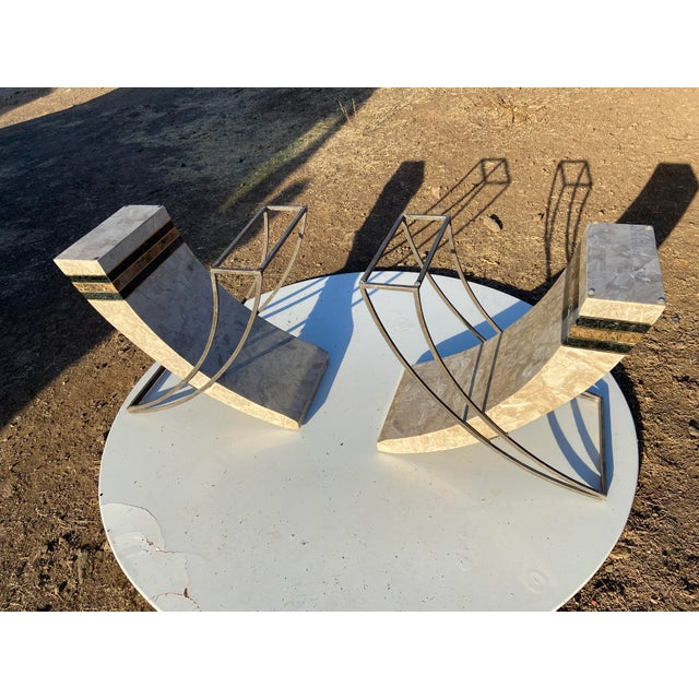 Gray Vintage Postmodern Tessellated Stone & Glass Sculptural End Side Tables À Pair For Sale - Image 8 of 18