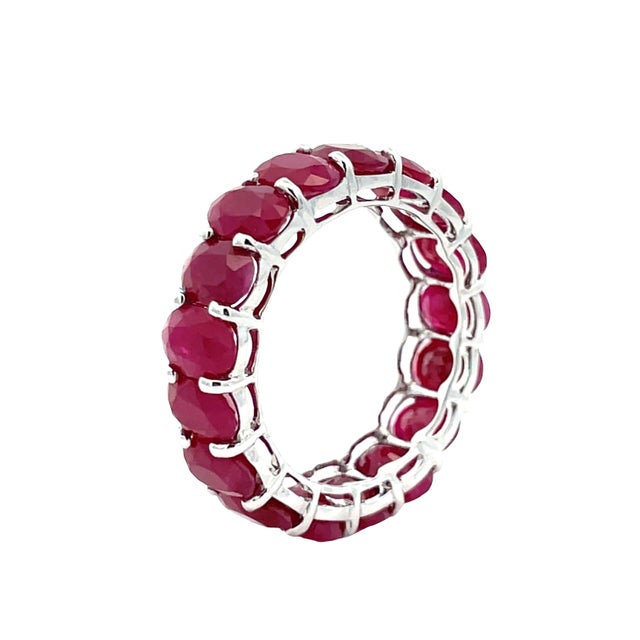 14k White Gold Natural Ruby Eternity Band, Size 6.5 For Sale - Image 4 of 9