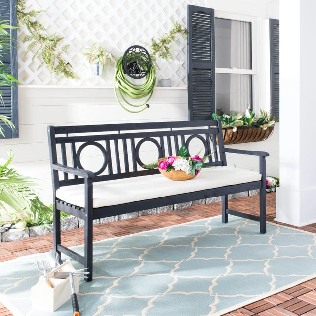 Charlie 3 Seat Bench in Dark Slate Grey & Beige For Sale In Philadelphia - Image 6 of 6