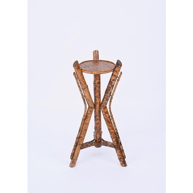 Italian Tiger Bamboo Tripod Pedestal or Plant Stand, Italy, 1950s For Sale - Image 3 of 15