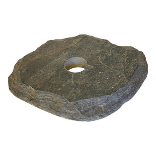 1990s Natural Slate Stone Ikebana Vase W/ Flower Frog Japan For Sale