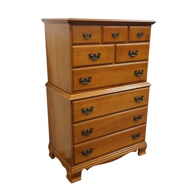 American High End Vintage Solid Hard Rock Maple Colonial Early American 33" Chest on Chest 5010 For Sale - Image 3 of 11