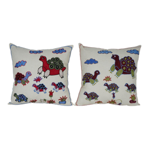 Hand Embroidered Turtle Suzani Pillow Cover - A Pair