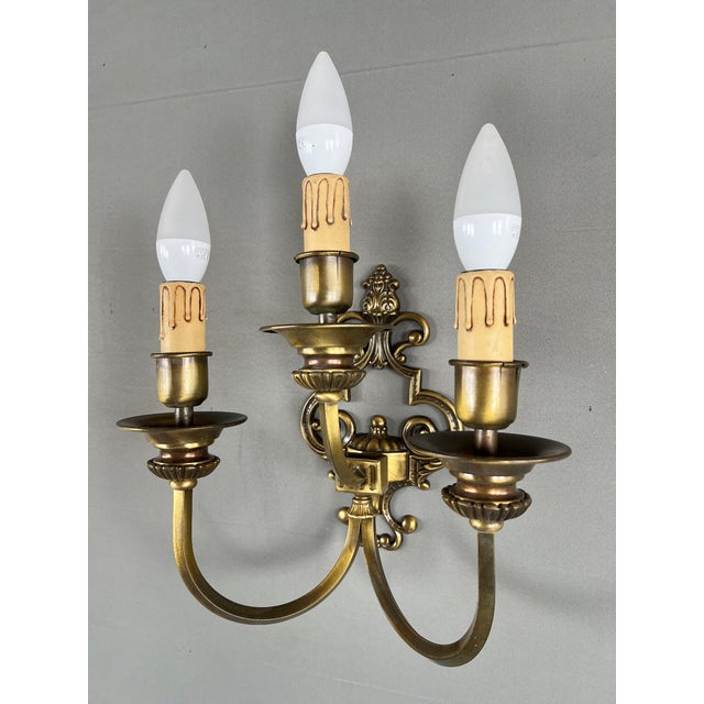 20th Century Brass Wall Sconces, Set of 2 For Sale - Image 3 of 9