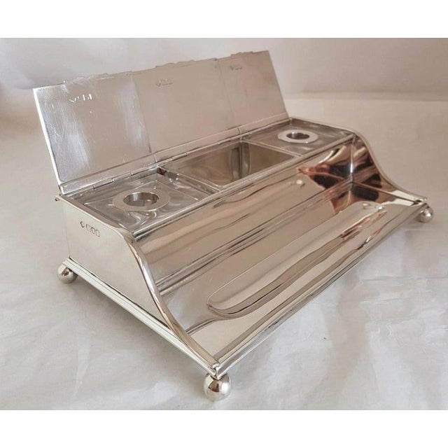 Sterling Silver & Cut Glass Aviation Inkwell Stand from C F Hancock, London, 1911 For Sale - Image 3 of 11