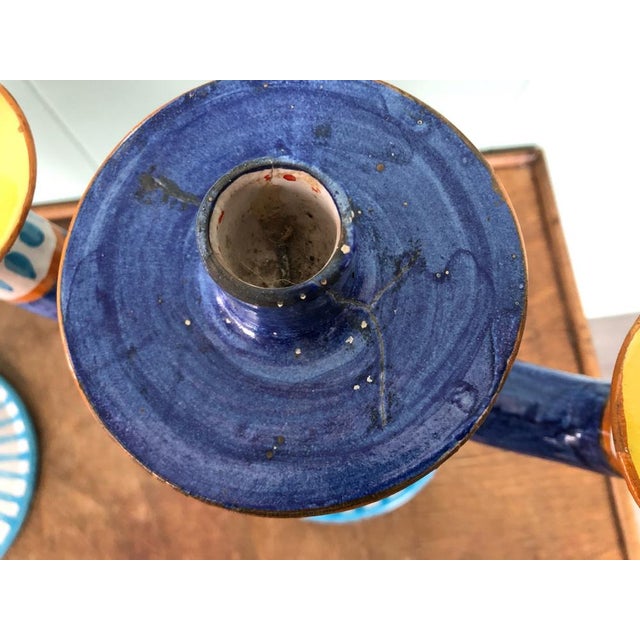 Italian Candleholders in Hand Painted Ceramic, 1960s, Set of 2 For Sale - Image 11 of 18