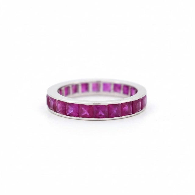 18k Gold Invisible-Set Ruby Eternity Ring 2.50 CTS - Vintage, Size 6 For Sale - Image 4 of 6
