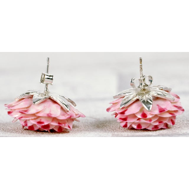 Contemporary Pair of Trompe l'Oeil Flower Earrings in Porcelain and Silver - Didier Gardillou For Sale - Image 3 of 7