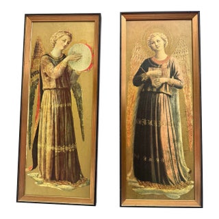 Vintage Framed Prints of Renaissance Musician Angels, San Francisco Framing, a Pair For Sale