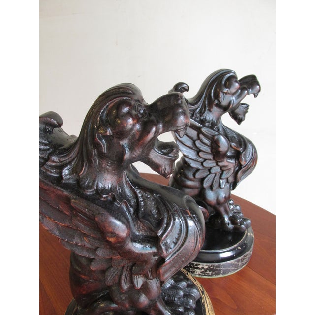 19th Century English Carved Wooden Griffins on Stands, a Pair For Sale - Image 13 of 15